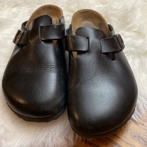 Birkenstock Smooth Black Leather Boston Clogs Mules Slides Soft Footbed 38 R